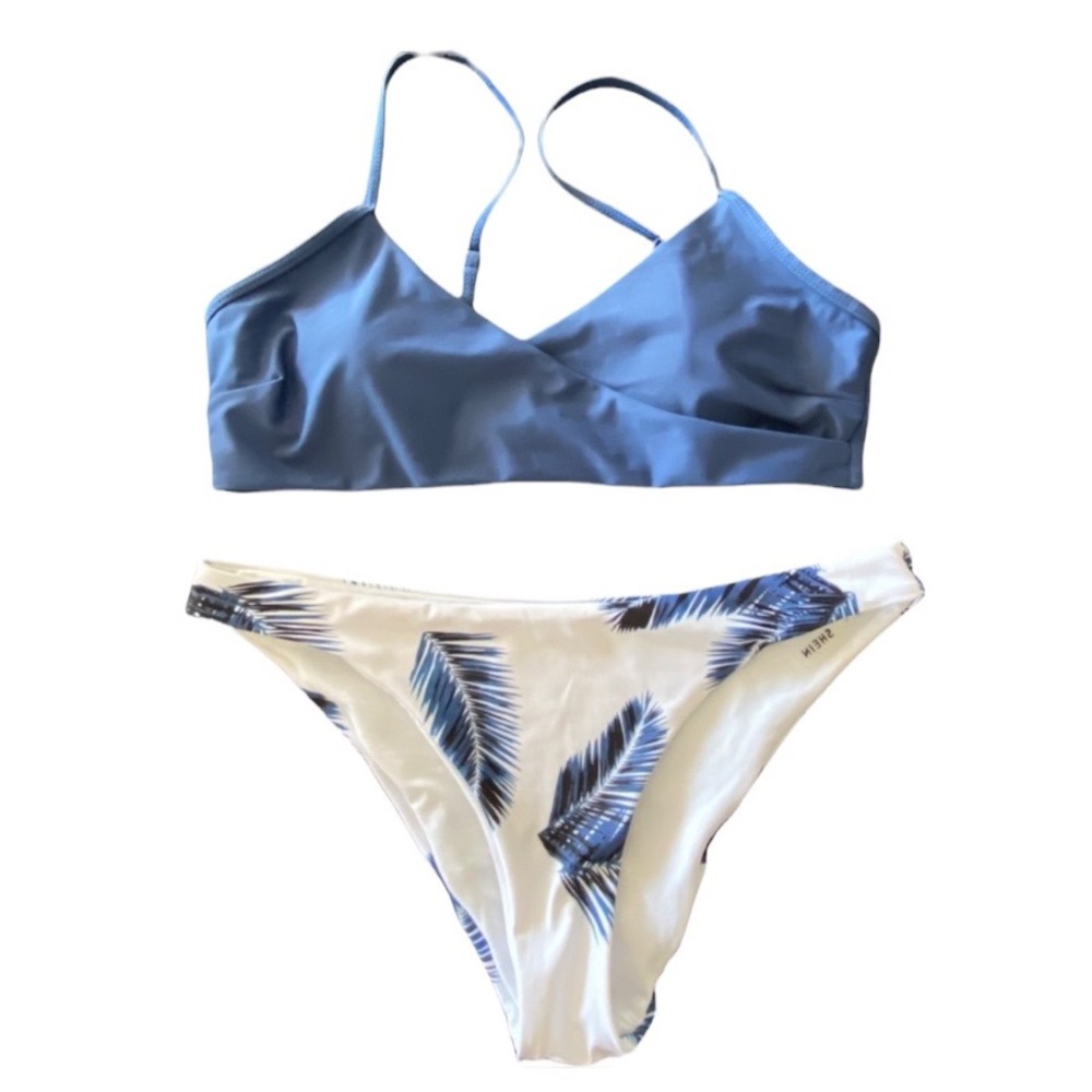 NEW! Two-Piece Bikini Swimsuit Floral Print Bottoms Adjustable Straps Size Large